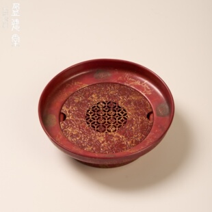 盈德堂新中式纯铜壶承家用轻奢简约干泡台红色雕花镂空蓄水小茶台