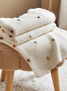 白色棉质钩边午睡空调毯小众简约家用拍照沙发针织盖毯