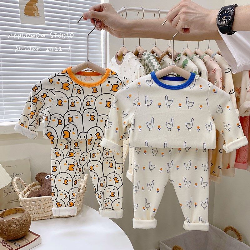 宝宝卡通棉质家居服2023秋冬新款童装儿童秋衣秋裤男女童洋气套装