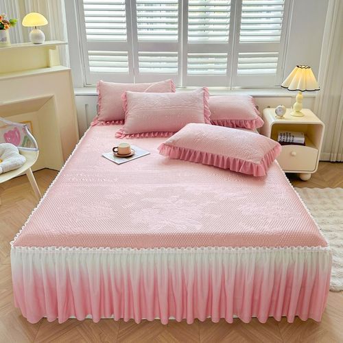 A类提花冰豆豆凉席床裙款三件套2025新款夏季双人凉感冰丝空调席