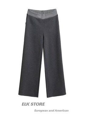 美式黑色拼接休闲裤子女春季新款宽松显瘦梨形身材阔腿运动卫裤