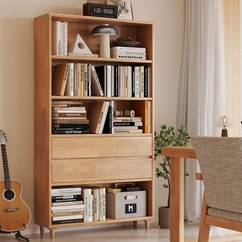 实木书柜书e架落地简约现代客厅书房柜子卧室简易收纳架柜家用学