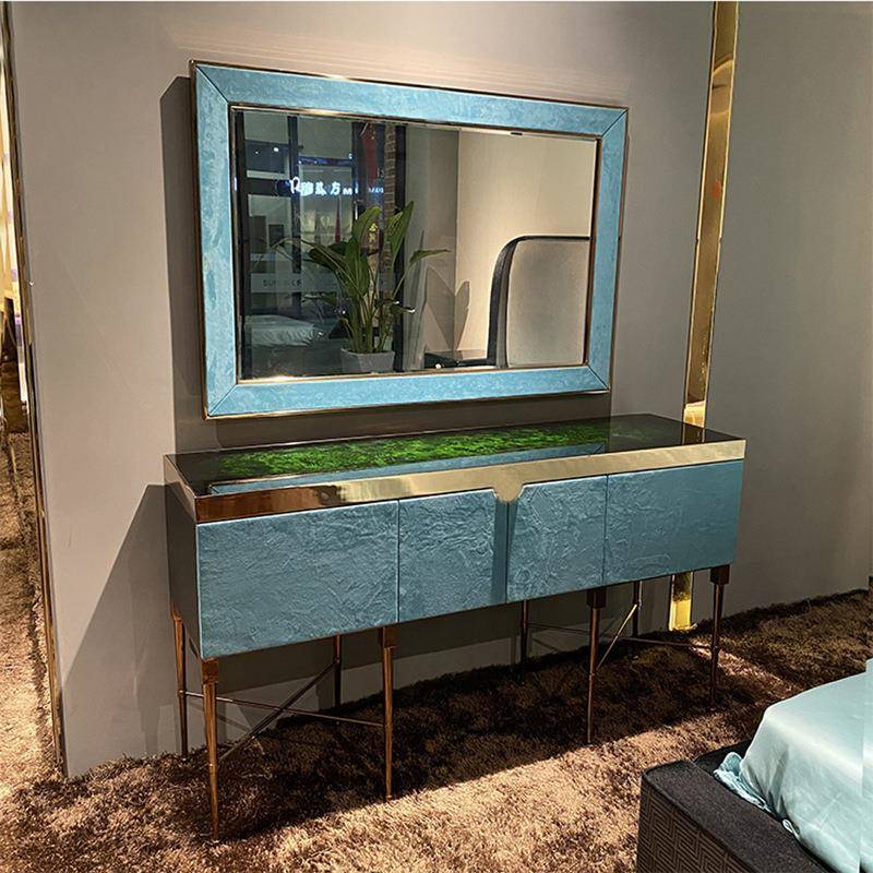 威登家具后现代轻奢主卧梳妆台意大利天然木皮奢华妆台卧室整装