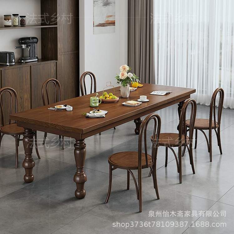 美式乡村复古实木餐桌电脑桌办公接待书桌家用多人罗马欧式餐台桌
