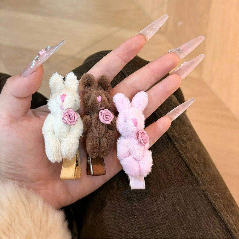 甜美毛绒小兔手工刘海侧边发夹