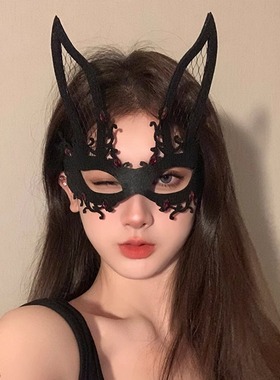 黑色花朵半脸面具女生眼罩蕾丝面罩cos晚会假面舞会装扮万圣节女