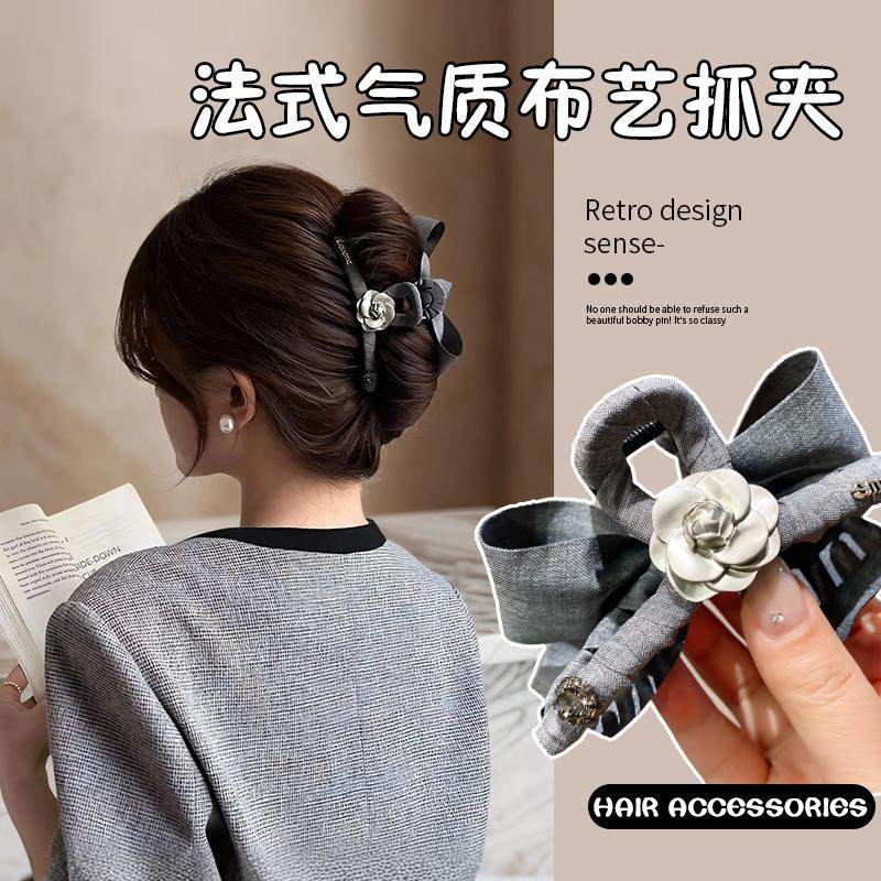 超漂亮抓夹可爱灰色发夹蝴蝶结韩系大简约鲨鱼抓夹花朵布艺兔子夹