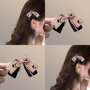 蕾丝珍珠蝴蝶结发夹女2025新款侧边马尾夹温柔甜美发卡高级感头饰