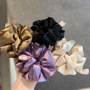高级感紫色缎面大肠发圈女超大丸子头低马尾扎头发头绳慵懒风头饰