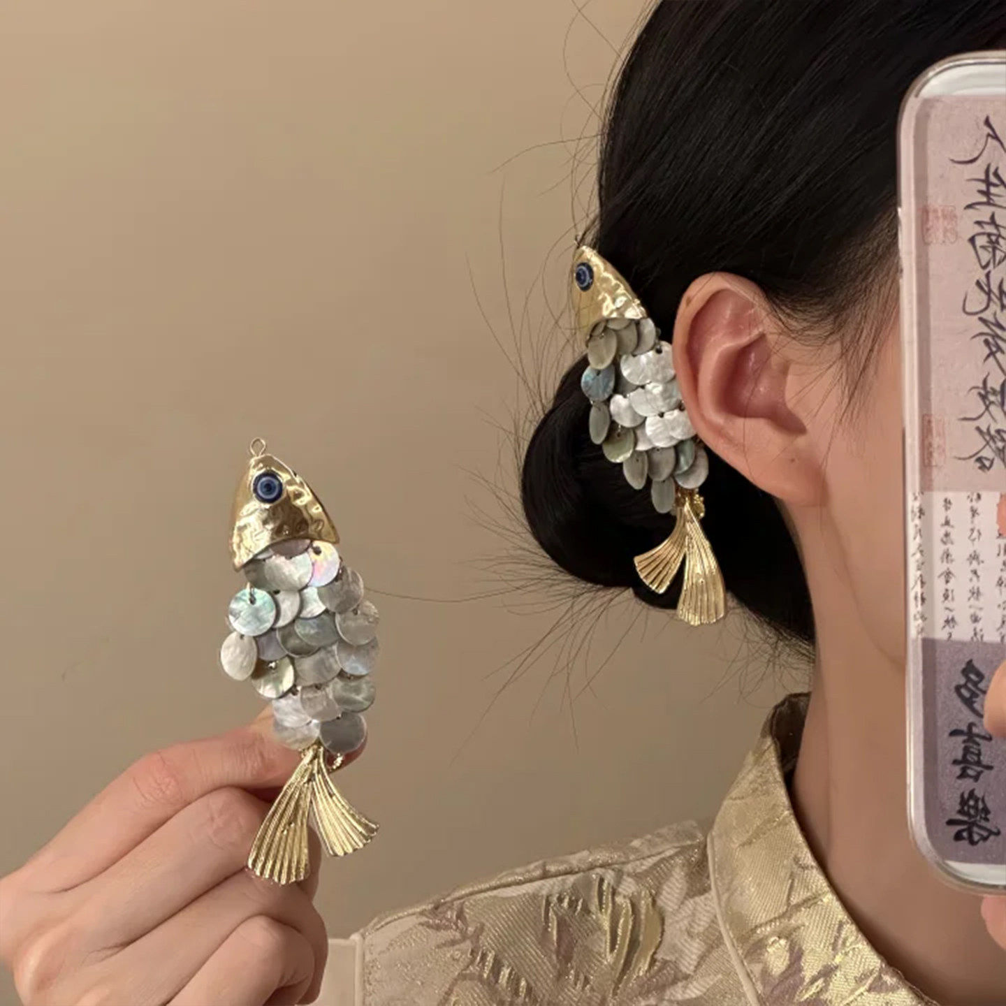 新中式金色锦鲤鳞片发夹