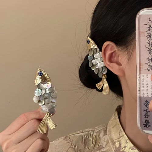 新中式金色锦鲤鳞片发夹