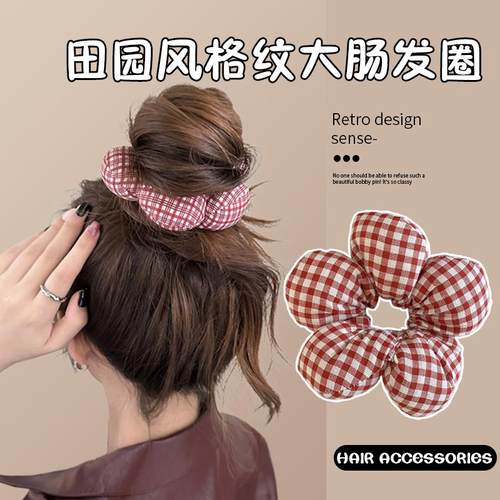 黑色系填充棉可爱小花朵发圈波点蝴蝶结格纹肠圈头绳新款发饰