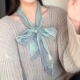 薄荷绿色碎花丝巾简约春夏薄款 氛围感高级韩系围巾细长条脖子配饰