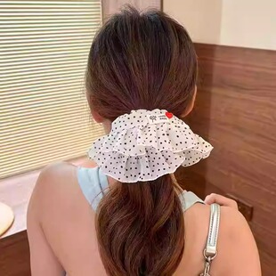 韩系波点荷叶边大肠发圈高级感气质半扎发低马尾发绳百搭头绳头饰