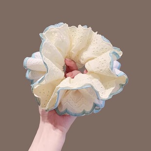 超仙多层布艺发绳小众设计木耳边头饰百搭清新大肠发圈柠檬黄皮套