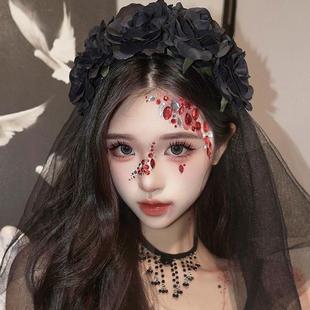 黑色玫瑰花发箍洛丽塔o发饰哥特新娘花环lolita暗黑系头饰万圣节