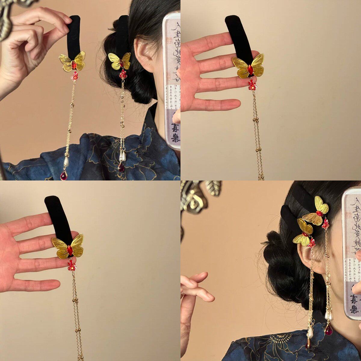 金色流苏蝴蝶发箍隐形耳环新款