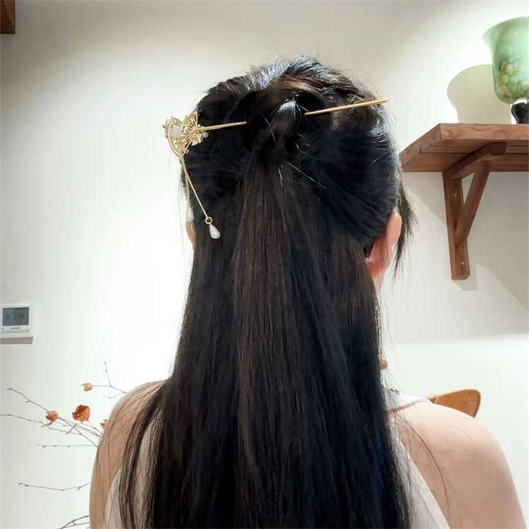 沉香晓梦蝶新中式发簪古风高级感步摇女后脑盘发神器簪子旗袍头饰