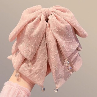 粉色高马尾抓夹女高级感2025新款后脑勺法式气质半扎发蝴蝶结头饰