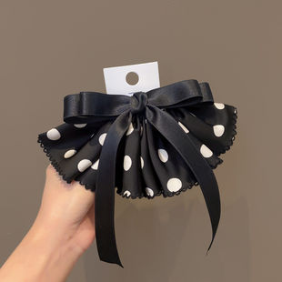韩版时尚波点缎面裙摆发夹蝴蝶结弹簧夹发卡秋冬新款后脑勺顶夹女