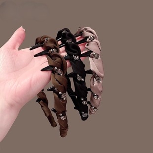 韩版缎面水晶麻花辫子发箍复古气质洗脸压发卡高级感带齿防滑头箍