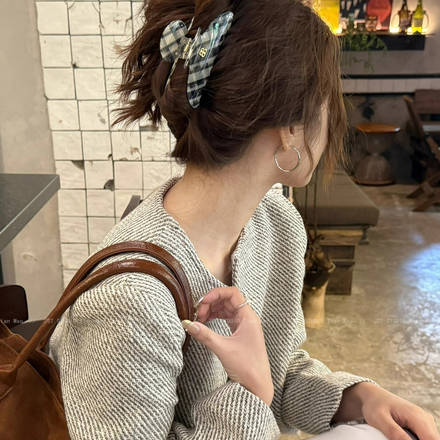 韩系超好看格纹大号抓夹