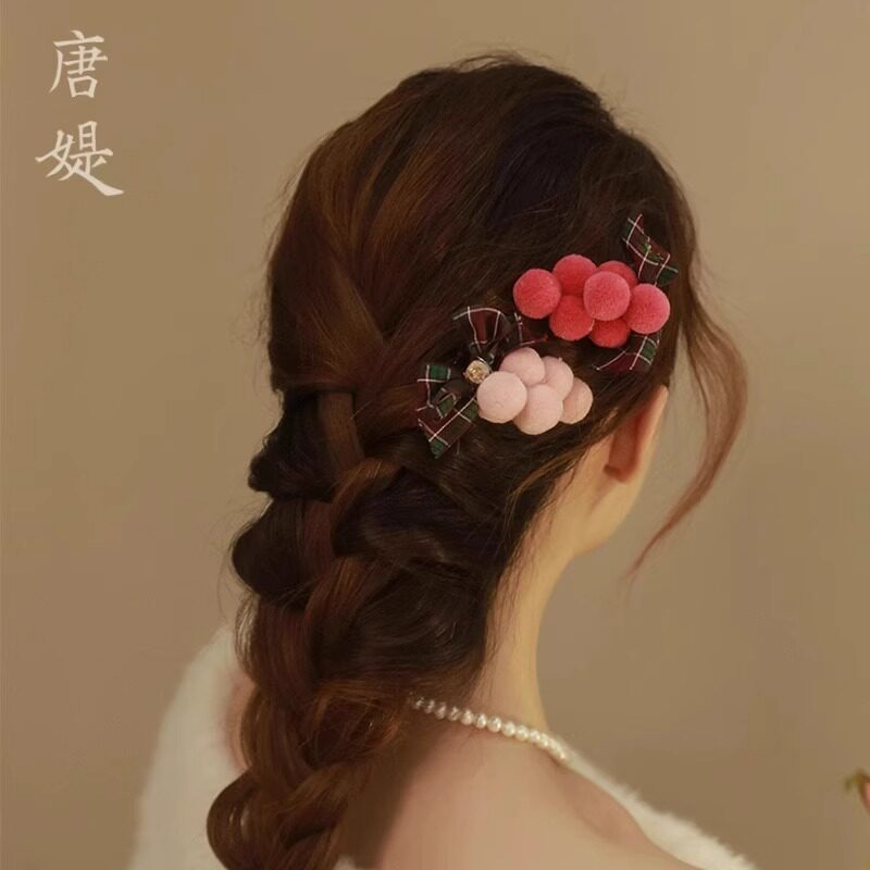 毛茸茸小葡萄蝴蝶结发夹