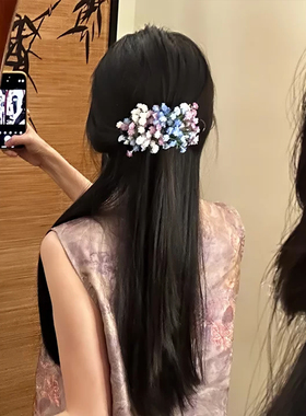 刘亦菲晚宴同款发饰满天星仿真花头饰发夹古堡公主油画感礼服头花