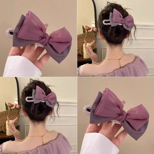 2025新款高级感双层大蝴蝶结鸭嘴夹女大号韩系甜美后脑勺盘发抓夹