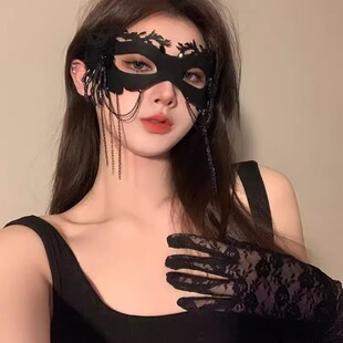 黑色花朵半脸面具女生眼罩蕾丝面罩cos晚会假面舞会装扮万圣节