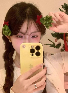 纯手工扭扭棒圣诞树发夹氛围感头饰女发卡刘海夹发饰品圣诞节装饰