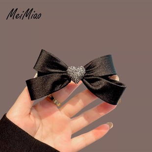 韩系小香风黑色蝴蝶结爱心发夹网红气质百搭顶夹弹簧夹后脑勺半扎