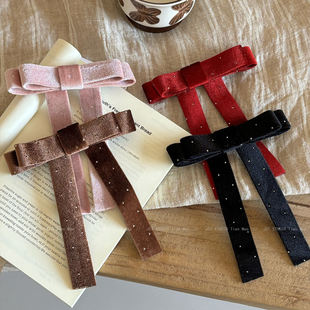 丝绒蝴蝶结发夹女后脑勺发饰2026新款新年喜庆氛围红色飘带夹头饰