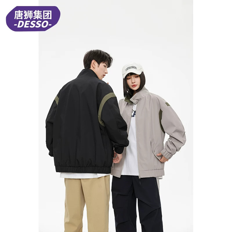 唐狮旗下DESSO美式复古宽松飞行夹克男士秋季黑色冲锋衣棒球领教