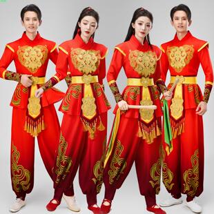 2025新款成人打鼓演出服男女喜庆锣鼓腰鼓舞龙舞狮秧歌舞表演服装