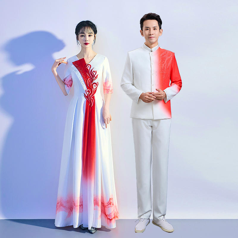 大合唱团演出服女成人2025新款诗歌朗诵长裙红歌比赛主持人晚礼服