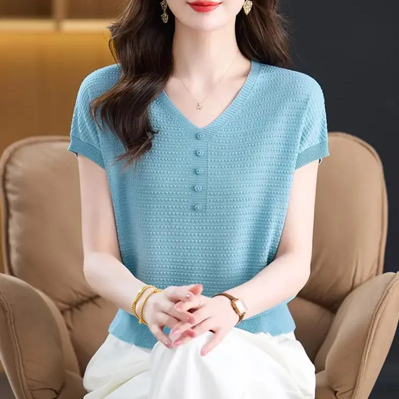 【爆款热卖】独特漂亮夏季薄款气质女士短袖T恤2025新款针织衫