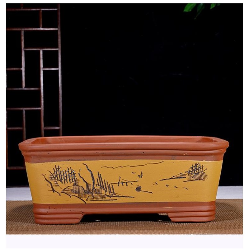宜兴长方形紫砂花盆大口径种树桩四方马槽盆纯手工制作种树盆景盆