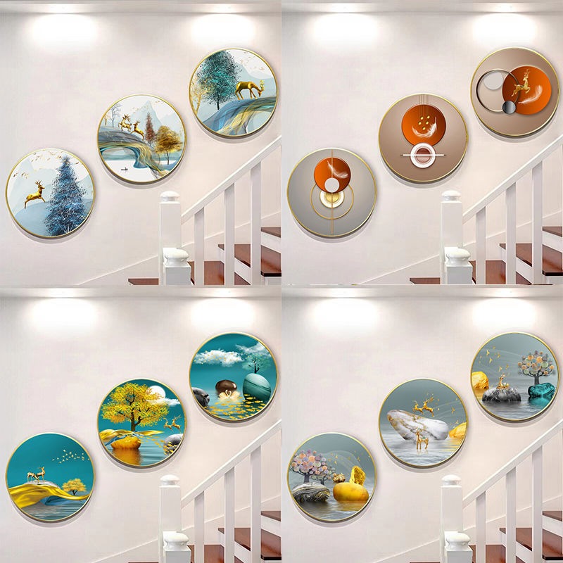圆形别墅楼梯复式楼墙面装饰画客厅沙发背景墙壁画楼梯间玄关挂画图片