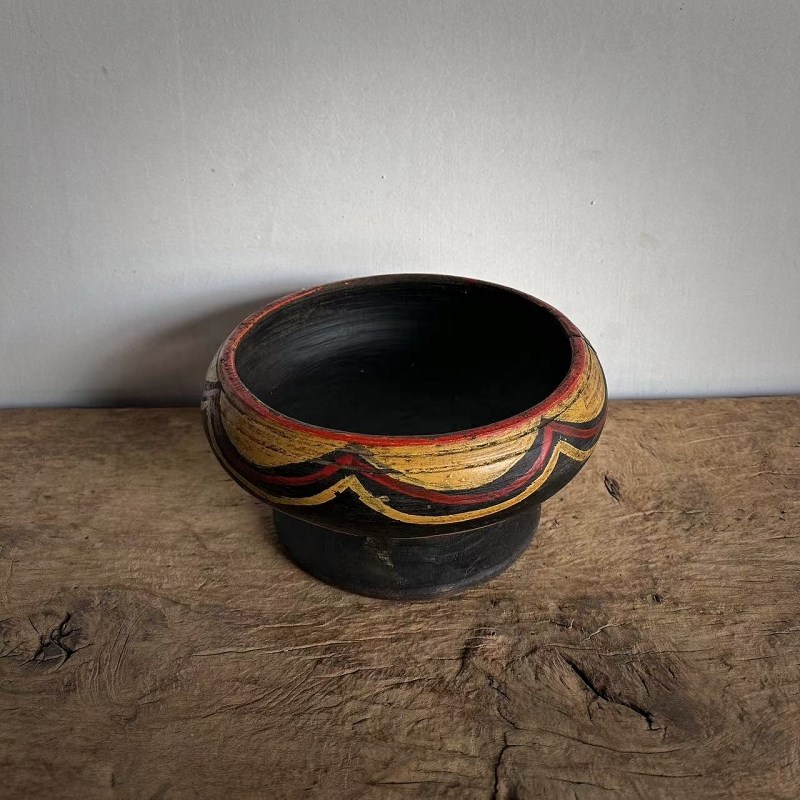 斗彩碗老木碗一木整挖老物件侘寂风摆件装饰民间手工艺品古物