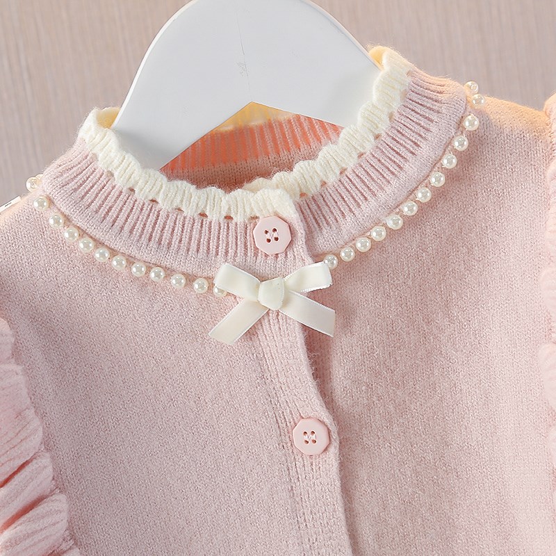 女童毛衣针织开衫春秋款2024新款洋气宝宝外套儿童公主毛线衣秋装