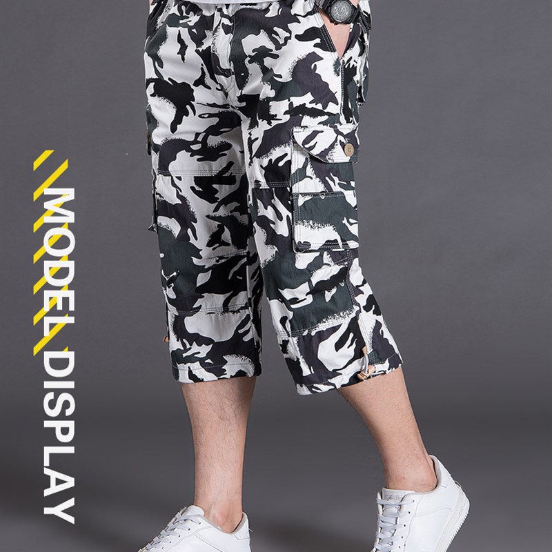 2019夏季新品 薄型宽松版男士七分裤 多口袋休闲中裤工装裤男包邮