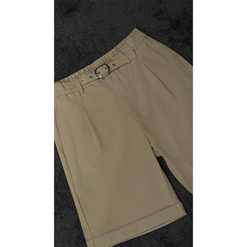 龙叨叨夏季新款英伦风扣带宽松直筒气质百搭五分短款西裤