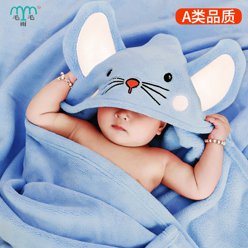 婴儿浴巾新生宝宝超软春秋款儿童洗澡带帽斗篷比纱布纯棉超柔吸水