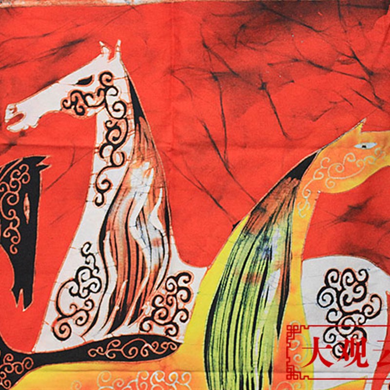 蜡染画马到功成布艺手工挂画云南特色布画餐厅客厅装饰画背景壁挂图片