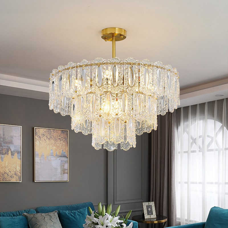 轻奢客厅餐厅简约玻璃吊灯法式主卧室房间LED灯设计师创意灯具