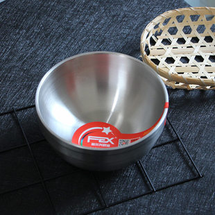 富尔兴304不锈钢碗双层防烫宝宝碗高度加厚吃饭碗汤碗12-15cm特厚