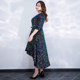 大码胖mm晚礼服气质高端V领显瘦200斤宴会年会主持司仪演出连衣裙