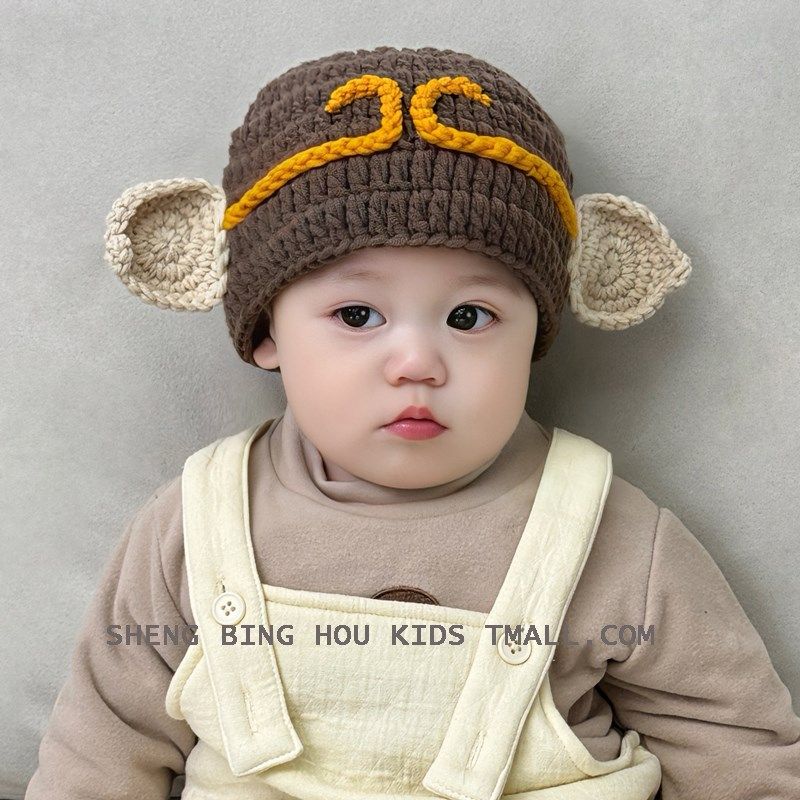 秋冬款男女宝宝帽子卡通猪八戒悟空婴幼儿手工针织套头帽儿童保暖