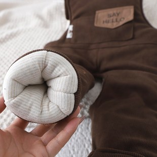 夹棉加厚一条过冬男女童宝宝保暖棉衣裤 开裆棉裤 3岁婴儿背带裤